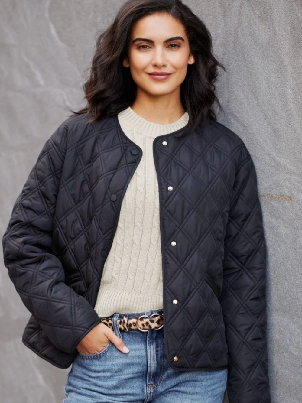 Weatherproof Quilted Black Women's Button-Front Jacket